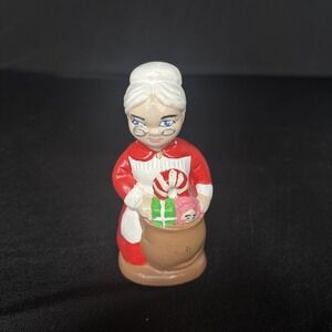 Vintage Handpainted Ceramic Mrs Santa Claus Figurine 3.5"